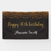 Happy 90th Birthday Banner. Black and Gold Glitter Spandoek (Horizontaal)
