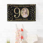 Happy 90th Birthday Banner Black en Gold Photo (Insitu)