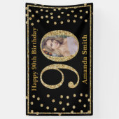 Happy 90th Birthday Banner Black en Gold Photo (Verticaal)