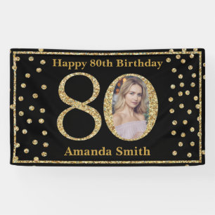 Happy 90th Birthday Banner Black en Gold Photo