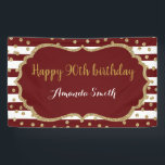 Happy 90th Birthday Banner Burgundy Gold Glitter<br><div class="desc">Fijne 90ste verjaardag banner voor vrouwen of man. Banner van de Bourgogne en de Gouden Dag. Glitter Confetti. Bourgogne en witte strepen. Afdrukbaar digitaal. Voor verdere aanpassing,  te klikken gelieve de knoop "van de Aanpassing het"en ons ontwerphulpmiddel te gebruiken om deze sjabloon te wijzigen.</div>