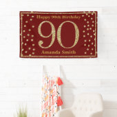 Happy 90th Birthday Banner Burgundy Red Gold (Insitu)