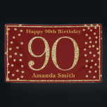 Happy 90th Birthday Banner Burgundy Red Gold<br><div class="desc">Happy 90th Birthday Banner Burgundy Red and Gold Glitter Confetti. Printable Digital. For further customization,  please click the "Customize it" button and use for design tool to modify this template.</div>