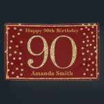 Happy 90th Birthday Banner Burgundy Red Gold<br><div class="desc">Happy 90th Birthday Banner Burgundy Red and Gold Glitter Confetti. Printable Digital. For further customization,  please click the "Customize it" button and use for design tool to modify this template.</div>