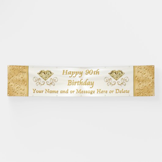 Happy 90th Birthday Banner met JOUW TEKST (Horizontaal)