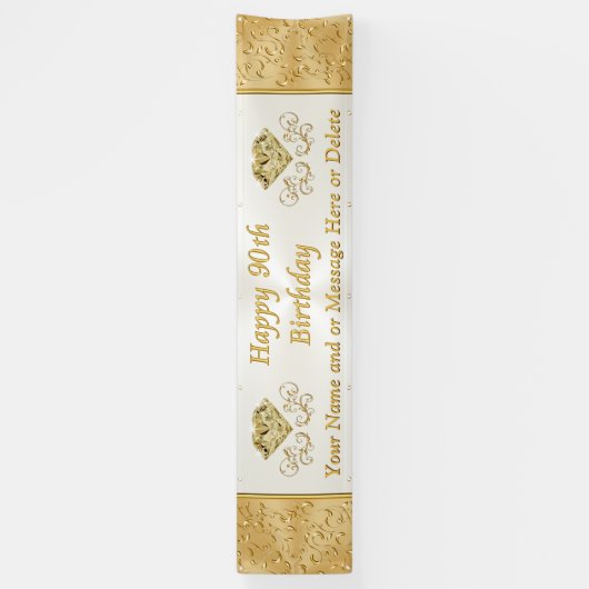 Happy 90th Birthday Banner met JOUW TEKST (Verticaal)
