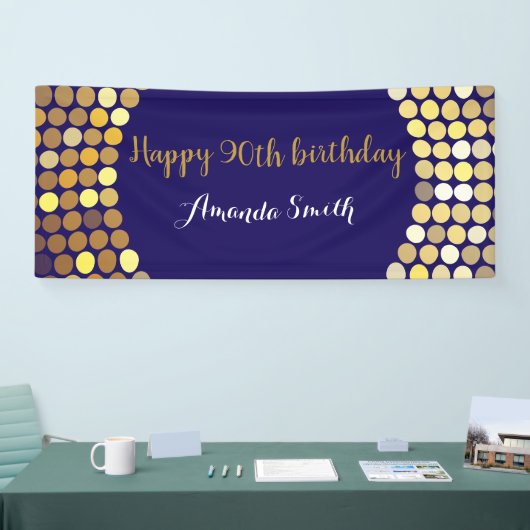 Happy 90th Birthday Banner Navy Blue Gold Glitter (Beurs)