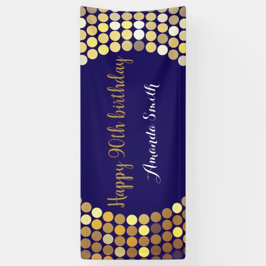 Happy 90th Birthday Banner Navy Blue Gold Glitter (Verticaal)