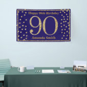 Happy 90th Birthday Banner Navy Blue Gold Glitter (Beurs)
