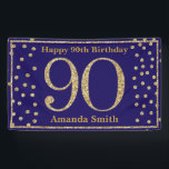 Happy 90th Birthday Banner Navy Blue Gold Glitter<br><div class="desc">Happy 90th Birthday Banner Navy Blue and Gold Glitter Confetti. Printable Digital. For further customization,  please click the "Customize it" button and use for design tool to modify this template.</div>