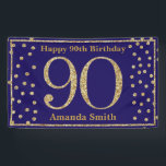 Happy 90th Birthday Banner Navy Blue Gold Glitter<br><div class="desc">Happy 90th Birthday Banner Navy Blue and Gold Glitter Confetti. Printable Digital. For further customization,  please click the "Customize it" button and use for design tool to modify this template.</div>