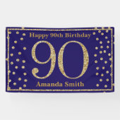 Happy 90th Birthday Banner Navy Blue Gold Glitter (Horizontaal)