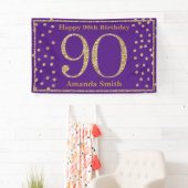 Happy 90th Birthday Banner Paarse en Gold Glitter (Insitu)