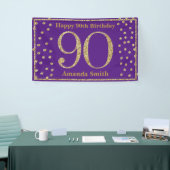 Happy 90th Birthday Banner Paarse en Gold Glitter (Beurs)
