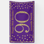Happy 90th Birthday Banner Paarse en Gold Glitter (Verticaal)