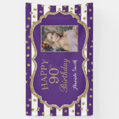 Happy 90th Birthday Banner Purple Gold Photo (Verticaal)