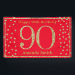 Happy 90th Birthday Banner Red and Gold Glitter<br><div class="desc">Happy 90th Birthday Banner Red and Gold Glitter Confetti. Printable Digital. For further customization,  please click the "Customize it" button and use for design tool to modify this template.</div>
