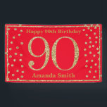 Happy 90th Birthday Banner Red and Gold Glitter<br><div class="desc">Happy 90th Birthday Banner Red and Gold Glitter Confetti. Printable Digital. For further customization,  please click the "Customize it" button and use for design tool to modify this template.</div>