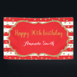Happy 90th Birthday Banner Red en Gold Glitter<br><div class="desc">Fijne 90ste verjaardag banner voor vrouwen of man. Rood en goudfeest feestdag. Glitter Confetti. Zwarte en witte strepen. Afdrukbaar digitaal. Voor verdere aanpassing,  te klikken gelieve de knoop "van de Aanpassing het"en ons ontwerphulpmiddel te gebruiken om deze sjabloon te wijzigen.</div>