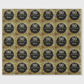 Happy 90th Birthday Black en Gold Glitter Cadeaupapier (Vlak)