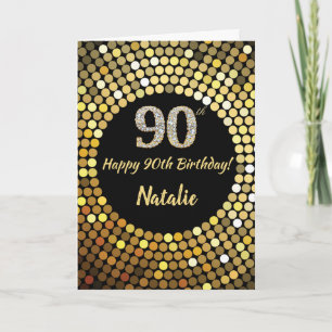 Happy 90th Birthday Black en Gold Glitter Kaart