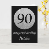 Happy 90th Birthday Black en Silver Glitter Card Kaart (Gele Bloem)