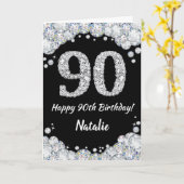 Happy 90th Birthday Black en Silver Glitter Card Kaart (Gele Bloem)