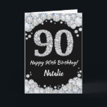 Happy 90th Birthday Black en Silver Glitter Card Kaart<br><div class="desc">Fijne 90th Birthday Black en Silver Glitter Card met persoonlijke naam. Voor verdere aanpassing,  te klikken gelieve de knoop "van de Aanpassing het"en ons ontwerphulpmiddel te gebruiken om deze sjabloon te wijzigen.</div>