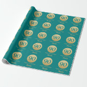 Happy 90th Birthday Blauwgroen en Gold Glitter Cadeaupapier (Uitgerold)