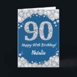 Happy 90th Birthday Blue en Silver Glitter Card Kaart<br><div class="desc">Fijne 90ste Birthday Blue en Silver Glitter Card met persoonlijke naam. Voor verdere aanpassing,  te klikken gelieve de knoop "van de Aanpassing het"en ons ontwerphulpmiddel te gebruiken om deze sjabloon te wijzigen.</div>