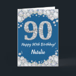 Happy 90th Birthday Blue en Silver Glitter Card Kaart<br><div class="desc">Fijne 90ste Birthday Blue en Silver Glitter Card met persoonlijke naam. Voor verdere aanpassing,  te klikken gelieve de knoop "van de Aanpassing het"en ons ontwerphulpmiddel te gebruiken om deze sjabloon te wijzigen.</div>