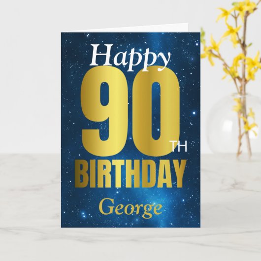 Happy 90th Birthday Blue Gold Kaart (Gele Bloem)