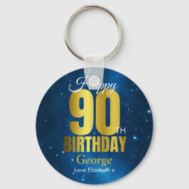 Happy 90th Birthday Blue Gold Sleutelhanger