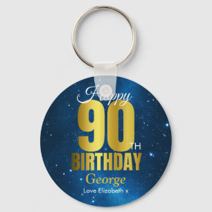 Happy 90th Birthday Blue Gold Sleutelhanger