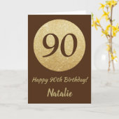 Happy 90th Birthday Bruin en Gouden Glitter Kaart (Gele Bloem)