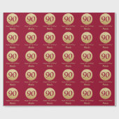 Happy 90th Birthday Burgundy Red en Gold Glitter Cadeaupapier (Vlak)