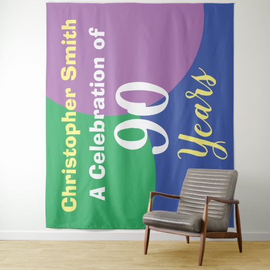 Happy 90th Birthday Celebration Tapestry Wandkleed (In situ)