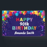 Happy 90th Birthday Colorful Balloons Navy Blue Spandoek<br><div class="desc">Fijne 90ste verjaardag kleurrijke ballonnen Confetti Navy Blue Banner. Voor verdere aanpassing,  te klikken gelieve de knoop "van de Aanpassing het"en ons ontwerphulpmiddel te gebruiken om deze sjabloon te wijzigen.</div>