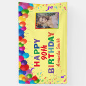 Happy 90th Birthday Colorful Balloons Yellow Spandoek (Verticaal)