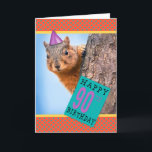 Happy 90th Birthday Cute Squirrel in Party Pet Feestdagen Kaart<br><div class="desc">Met mooie zwarte ogen en een klein paars pet op zijn hoofd,  is deze schattige eekhoorn een perfecte manier om Happy 90th Birthday te zeggen!</div>