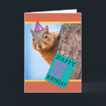 Happy 90th Birthday Cute Squirrel in Party Pet Feestdagen Kaart<br><div class="desc">Met mooie zwarte ogen en een klein paars pet op zijn hoofd,  is deze schattige eekhoorn een perfecte manier om Happy 90th Birthday te zeggen!</div>
