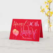 Happy 90th Birthday Decorative Script Name Red Kaart (Gele Bloem)