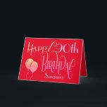 Happy 90th Birthday Decorative Script Name Red Kaart<br><div class="desc">Een typografisch ontwerp om Happy 90th Birthday begroetings te verzenden. Het decoratieve manuscript is in schaduwen van citroen en lila, en de leeftijd is in een coördinerend lettertype in zacht lila, samen met de naam van uw ontvanger, op een rode achtergrond. U kunt het bericht binnen in uw eigen groet...</div>