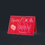Happy 90th Birthday Decorative Script Name Red Kaart<br><div class="desc">Een typografisch ontwerp om Happy 90th Birthday begroetings te verzenden. Het decoratieve manuscript is in schaduwen van citroen en lila, en de leeftijd is in een coördinerend lettertype in zacht lila, samen met de naam van uw ontvanger, op een rode achtergrond. U kunt het bericht binnen in uw eigen groet...</div>