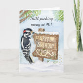 Happy 90th Birthday Downy Woodpecker Kaart (Voorkant)