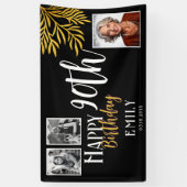Happy 90th Birthday Gold Foliage 3 Photo Backdrop Spandoek (Verticaal)