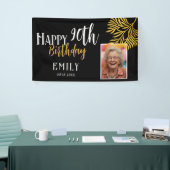 Happy 90th Birthday Gold Foliage Photo Backdrop Spandoek (Beurs)