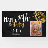 Happy 90th Birthday Gold Foliage Photo Backdrop Spandoek (Horizontaal)