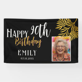 Happy 90th Birthday Gold Foliage Photo Backdrop Spandoek