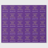 Happy 90th Birthday Gold Glitter en Paars Cadeaupapier (Vlak)